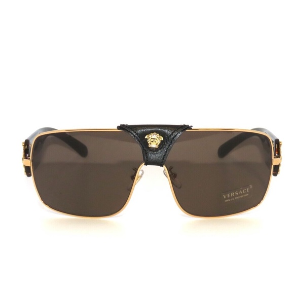 Versace 2207 Q-A 1002/3 Havana Removable Leather Detail Gold Medusa Sunglasses - Picture 2 of 6